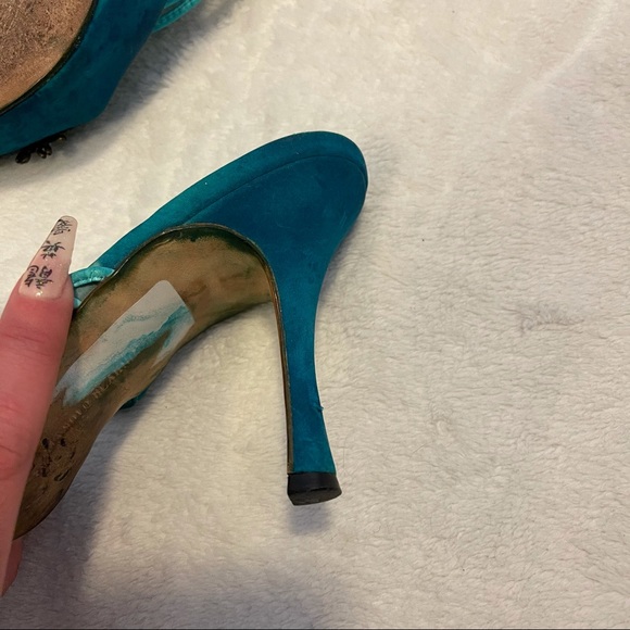 Vintage 90s y2k Manolo Blahnik blue mule sandals - Picture 5 of 8